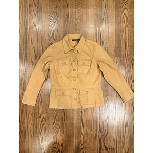 ana Jacket Women Medium Brown Snap Front Pockets Cotton Spandex Coat